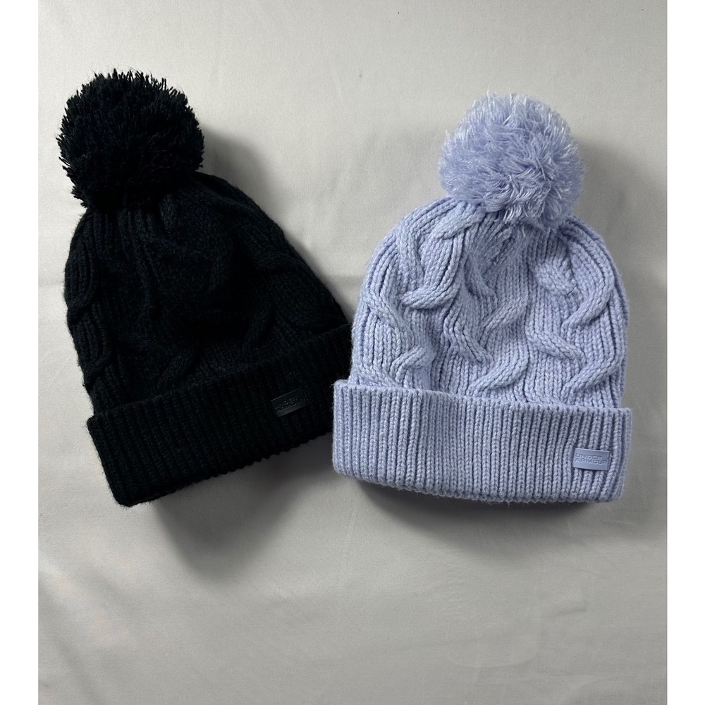 Under Armour Women Cable Knit Pom Beanie Hat 2 Pack Black Lavender Purple